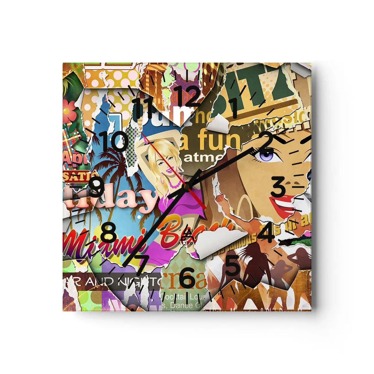 Reloj de pared - Reloj de vidrio - Recuerdos de las vacaciones - 30x30 cm