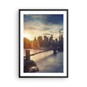 Póster en marco negro - Vista de Manhattan al atardecer con el puente de Brooklyn - 50x70cm - Un monumento a la cultura occidental - Decoración de pared moderna para salón y dormitorio ARTTOR