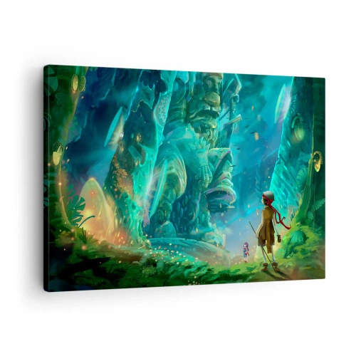 Cuadro sobre lienzo - Impresión de Imagen - Bosque mágico con personaje explorador. - 70x50cm - Del gran libro de los cuentos de hadas - Decoración de pared moderna para salón y dormitorio ARTTOR
