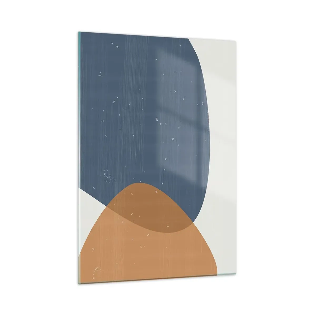 Cuadro sobre vidrio - Impresiones sobre Vidrio - Composición geométrica con óvalos azul marino y beige. - 50x70cm - Óvalos e influencias - Decoración de pared moderna para salón y dormitorio ARTTOR