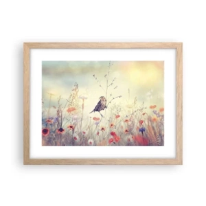 Póster en marco roble claro - Retrato de pájaro con prado de fondo - 40x30 cm