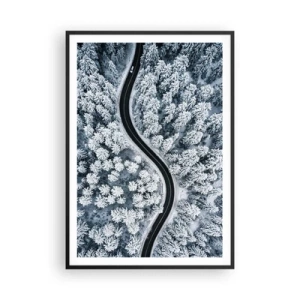 Póster en marco negro - A través de un bosque invernal - 70x100 cm