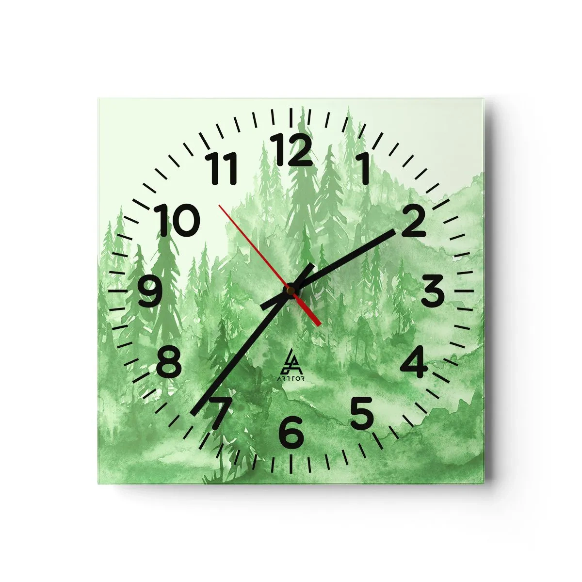Reloj de pared - Reloj de vidrio - Difuminado con niebla verde - 40x40 cm
