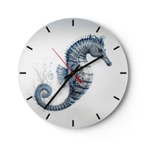 Reloj de pared - Reloj de vidrio - Caballito de mar decorativo en estilo de dibujos animados sobre un fondo claro. - 30x30cm - Una sutil broma de la naturaleza - Decoración de pared moderna para salón, cocina y dormitorio ARTTOR