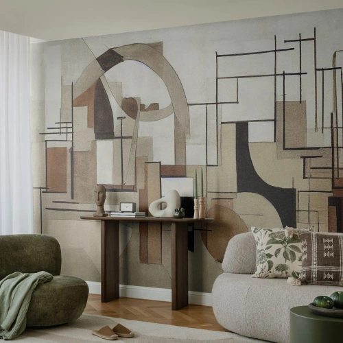 Fotomural Premium Canvas - Abstracción arquitectónica en beige y marrón. - 100x70cm - Paisaje urbano 2.0 - Decoración de pared moderna para salón y dormitorio ARTTOR