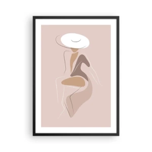 Póster en marco negro - Una imagen minimalista de una mujer con sombrero sobre un fondo beige. - 50x70cm - Una auténtica dama - Decoración de pared moderna para salón y dormitorio ARTTOR