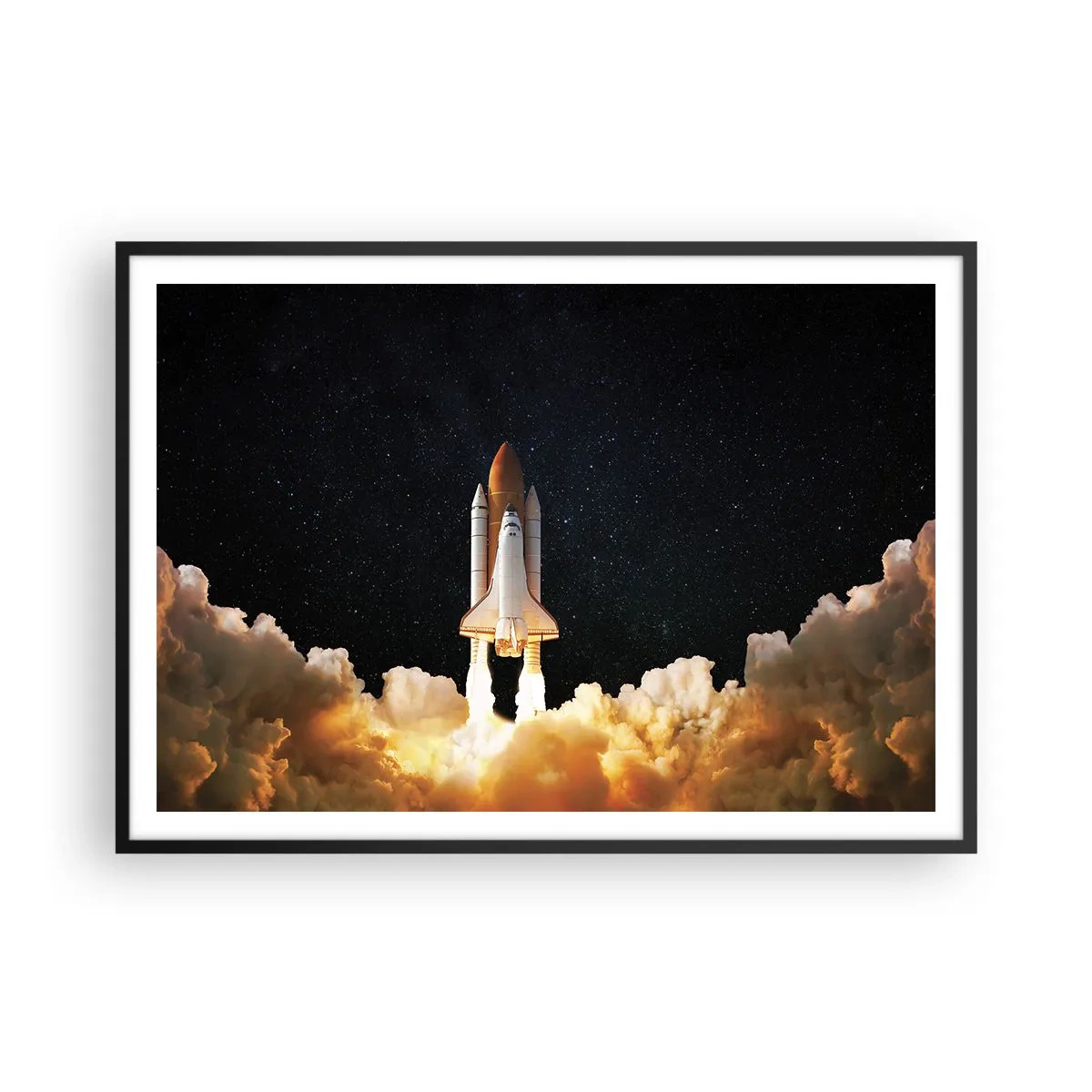 Póster en marco negro - Un cohete espacial despegando contra el cielo estrellado. - 100x70cm - ¡Ad astra! - Decoración de pared moderna para salón y dormitorio ARTTOR