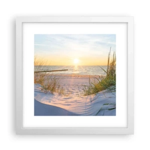 Póster en marco blanco - El sonido del mar, el canto de los pájaros, una playa virgen entre las dunas... - 30x30 cm