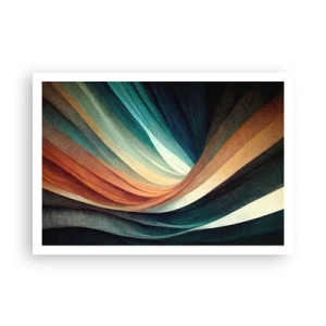 Póster - Ondas abstractas en tonos cálidos y fríos. - 100x70cm - Tejido de colores - Decoración de pared moderna para salón y dormitorio ARTTOR