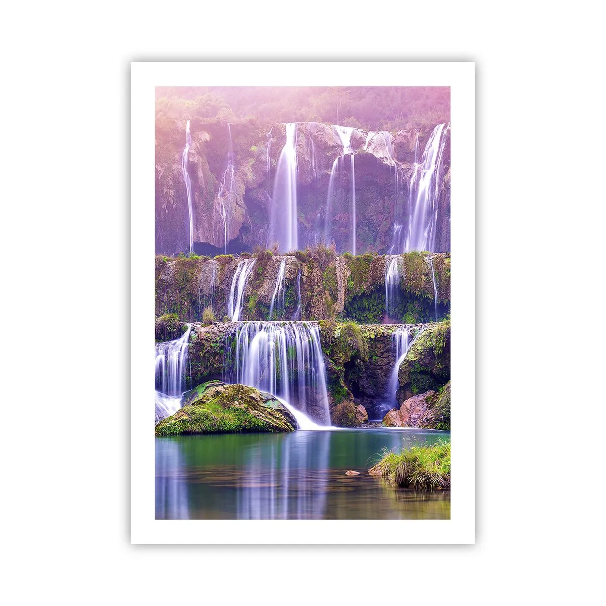 Póster - Una cascada rodeada de vegetación. - 50x70cm - Escalera al cielo - Decoración de pared moderna para salón y dormitorio ARTTOR
