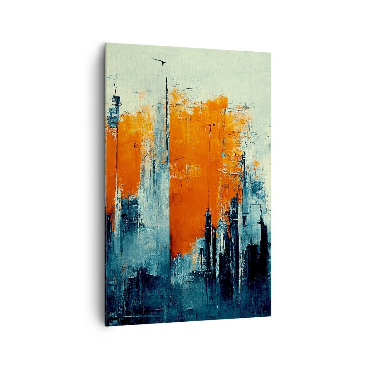 Cuadro sobre lienzo - Impresión de Imagen - Paisaje urbano abstracto en tonos naranja y azul. - 80x120cm - Paisaje moderno - Decoración de pared moderna para salón y dormitorio ARTTOR