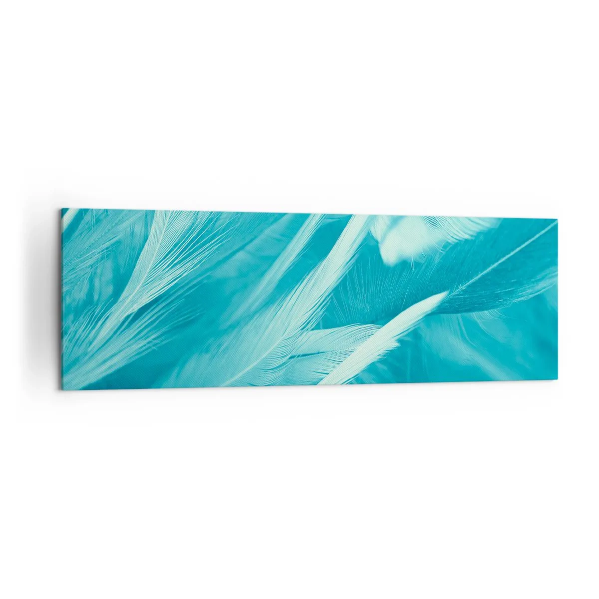 Cuadro sobre lienzo - Impresión de Imagen - Delicadas plumas turquesas en primer plano - 160x50cm - Un manto real  - Decoración de pared moderna para salón y dormitorio ARTTOR