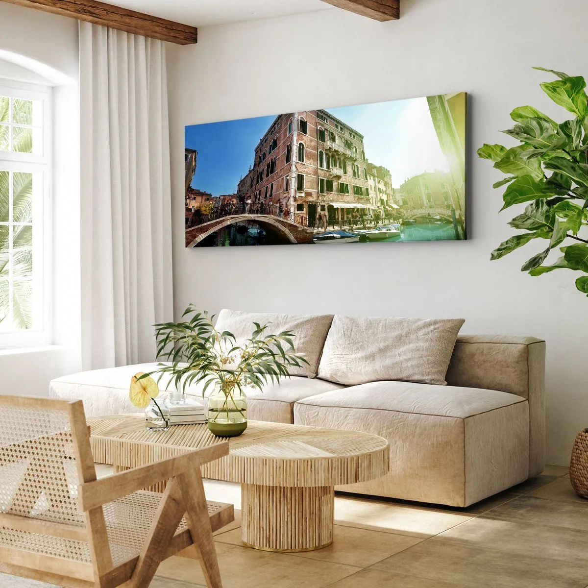 Cuadro sobre lienzo - Impresión de Imagen - Puente y canal de Venecia con arquitectura histórica - 140x50cm - Venecia - Amore Mio - Decoración de pared moderna para salón y dormitorio ARTTOR