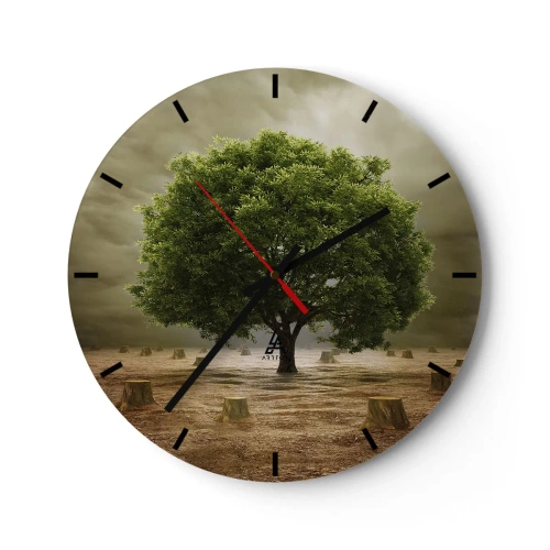 Reloj de pared - Reloj de vidrio - Un árbol rodeado de tocones contra un cielo tormentoso. - 30x30cm - La esperanza - Decoración de pared moderna para salón, cocina y dormitorio ARTTOR