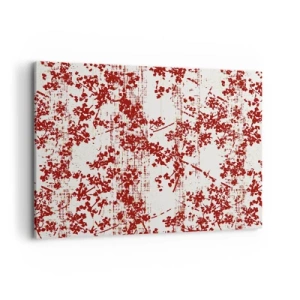 Cuadro sobre lienzo - Impresión de Imagen - Flores rojas sobre un fondo blanco en un estilo artístico. - 100x70cm - Como un viejo percal - Decoración de pared moderna para salón y dormitorio ARTTOR