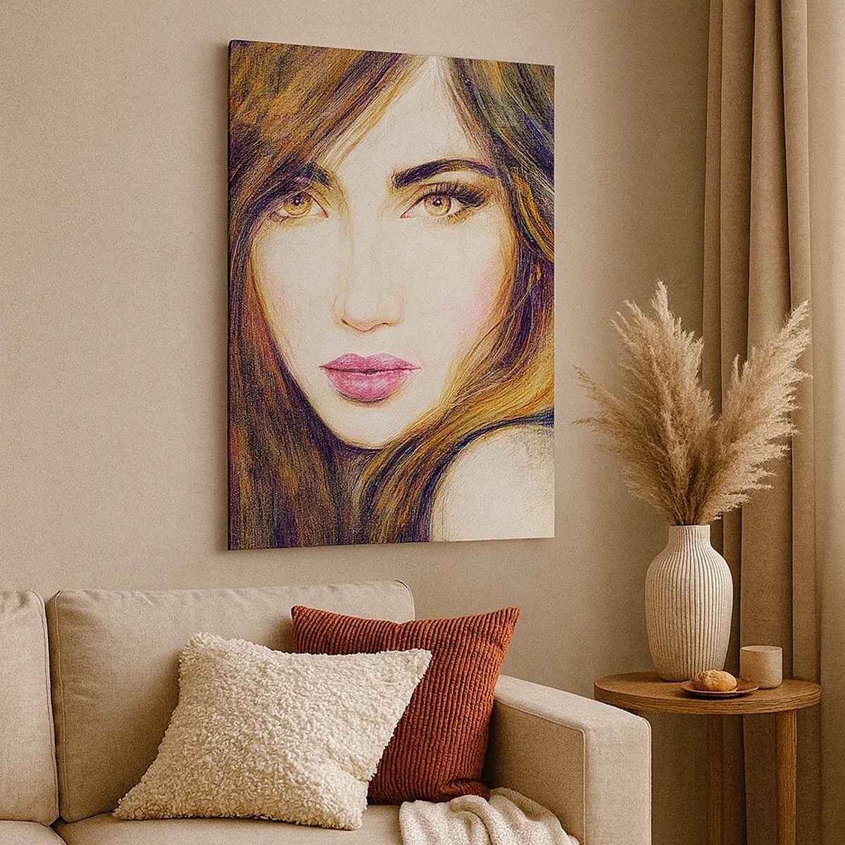 Cuadro sobre lienzo - Impresión de Imagen - Retrato de una mujer en estilo pictórico. - 50x70cm - Veo tus pensamientos - Decoración de pared moderna para salón y dormitorio ARTTOR