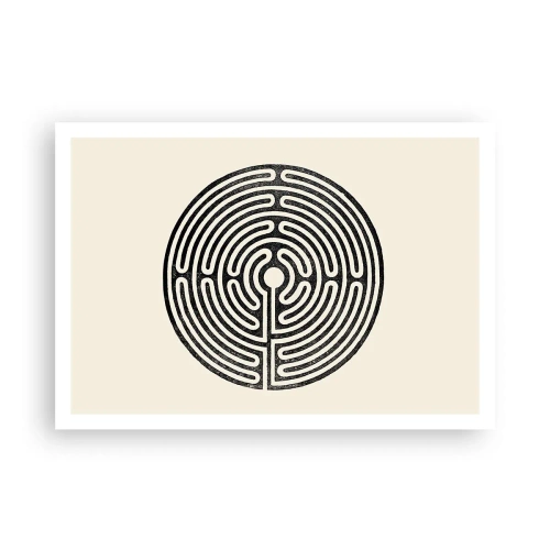 Póster - Laberinto circular en blanco y negro sobre un fondo claro - 100x70cm - Orden misterioso - Decoración de pared moderna para salón y dormitorio ARTTOR