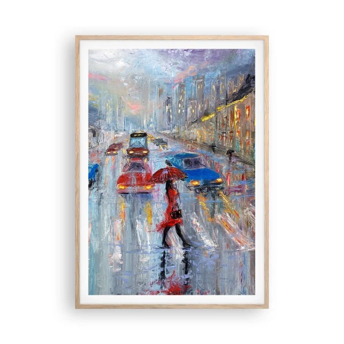 Póster en marco roble claro - Una tarde de lluvia en la ciudad - 70x100 cm