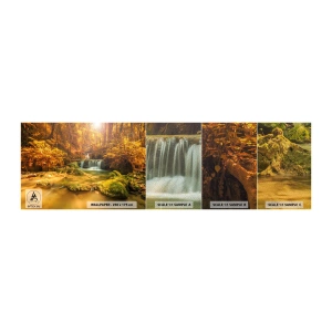 Muestra de fotomural Premium Sand - Cascada forestal en oro - Paisaje, Cascada, Tailandia - 100x30 cm
