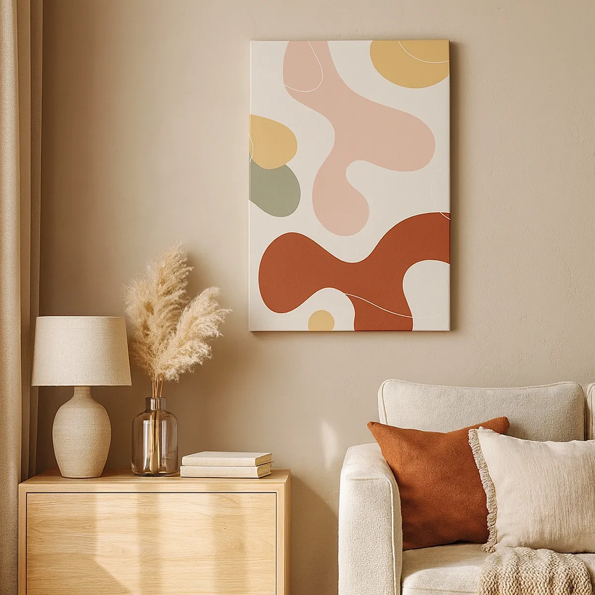 Cuadro sobre lienzo - Impresión de Imagen - Una composición abstracta en tonos pastel con formas dinámicas. - 50x70cm - La esencia de la pintura - Decoración de pared moderna para salón y dormitorio ARTTOR