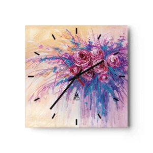 Reloj de pared - Reloj de vidrio - Un ramo de rosas en colores pastel. - 30x30cm - Fuente de rosas - Decoración de pared moderna para salón y dormitorio ARTTOR