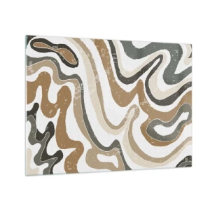 Cuadro sobre vidrio - Impresiones sobre Vidrio - Patrón abstracto en colores terrosos - 70x50cm - Meandros de colores terrosos - Decoración de pared moderna para salón y dormitorio ARTTOR