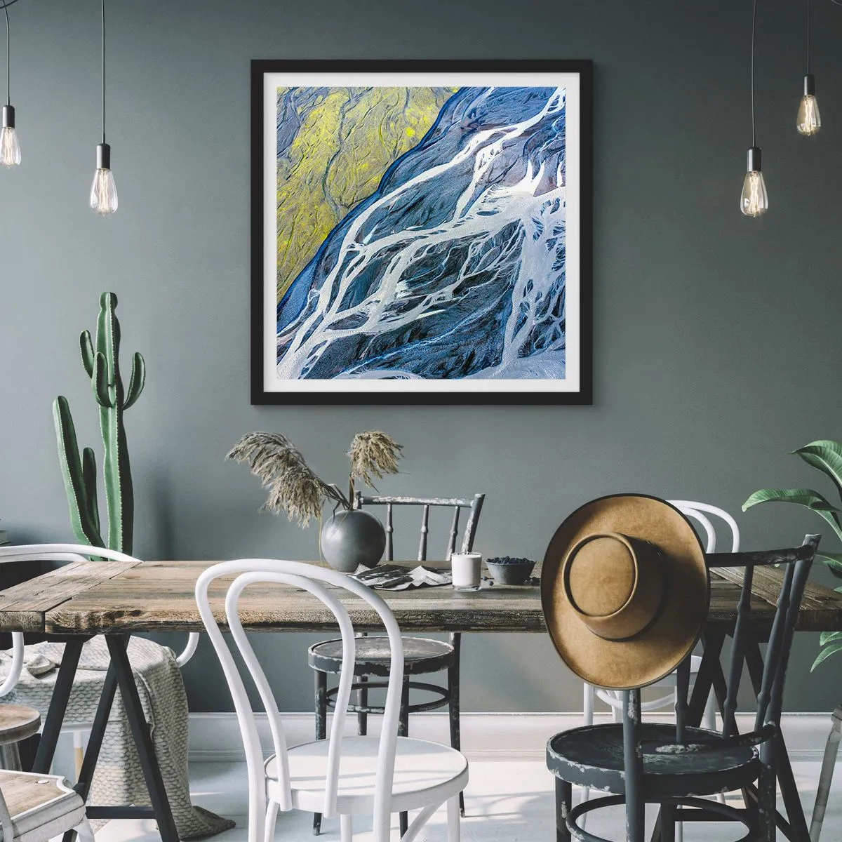 Póster en marco negro - Las pinturas rupestres de la naturaleza - 40x40 cm