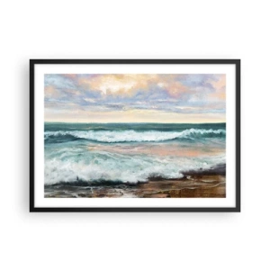Póster en marco negro - Olas del mar contra un cielo nublado al atardecer - 70x50cm - Aquí suavizarás tu alma - Decoración de pared moderna para salón y dormitorio ARTTOR