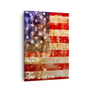 Cuadro sobre lienzo - Impresión de Imagen - Bandera estadounidense estilizada con efecto envejecido - 50x70cm - La gloria no pasa - Decoración de pared moderna para salón y dormitorio ARTTOR