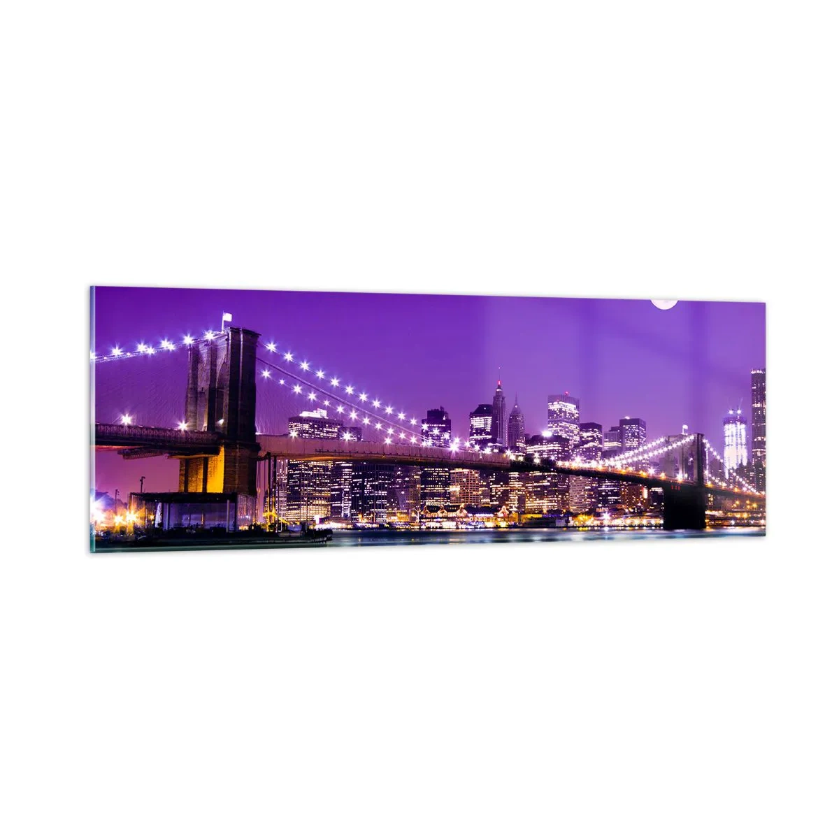 Cuadro sobre vidrio - Impresiones sobre Vidrio - Las luces de una gran ciudad en púrpura - 90x30 cm
