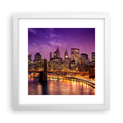 Póster en marco blanco - Manhattan púrpura y dorado - 30x30 cm