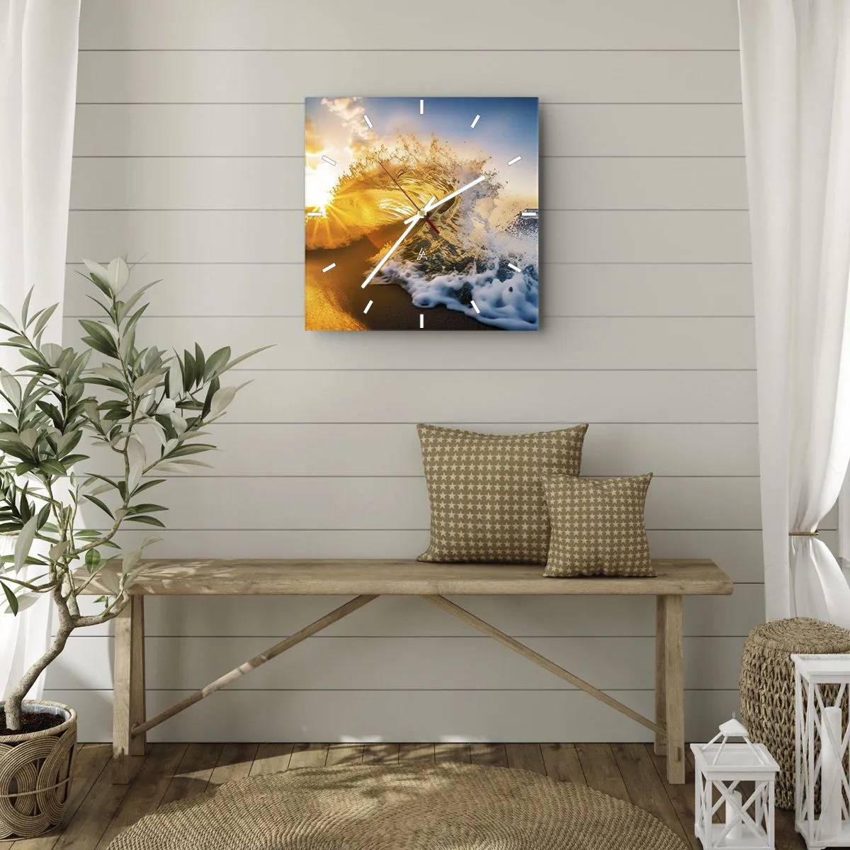 Reloj de pared - Reloj de vidrio - Jugando en la arena - 30x30 cm