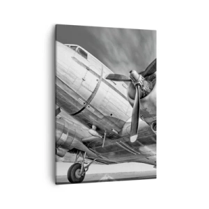 Cuadro sobre lienzo - Impresión de Imagen - Una imagen en blanco y negro de un avión clásico con detalles estructurales visibles. - 50x70cm - Siempre listo para volar - Decoración de pared moderna para salón y dormitorio ARTTOR