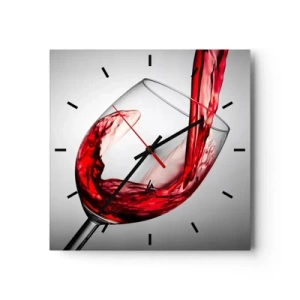 Reloj de pared - Reloj de vidrio - Una copa de vino tinto vertida sobre un fondo claro. - 30x30cm - Color - Movimiento - Sonido - Decoración de pared moderna para salón y dormitorio ARTTOR