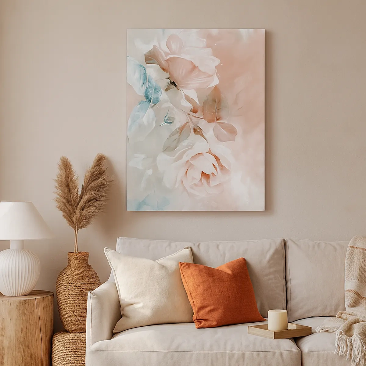 Cuadro sobre lienzo - Impresión de Imagen - Delicadas rosas en tonos pastel sobre un fondo claro. - 50x70cm - El espíritu del romanticismo - Decoración de pared moderna para salón y dormitorio ARTTOR