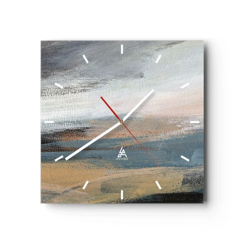 Reloj de pared - Reloj de vidrio - Paisaje abstracto en tonos tenues de azul y beige. - 30x30cm - Abstracción: paisaje nórdico - Decoración de pared moderna para salón y dormitorio ARTTOR