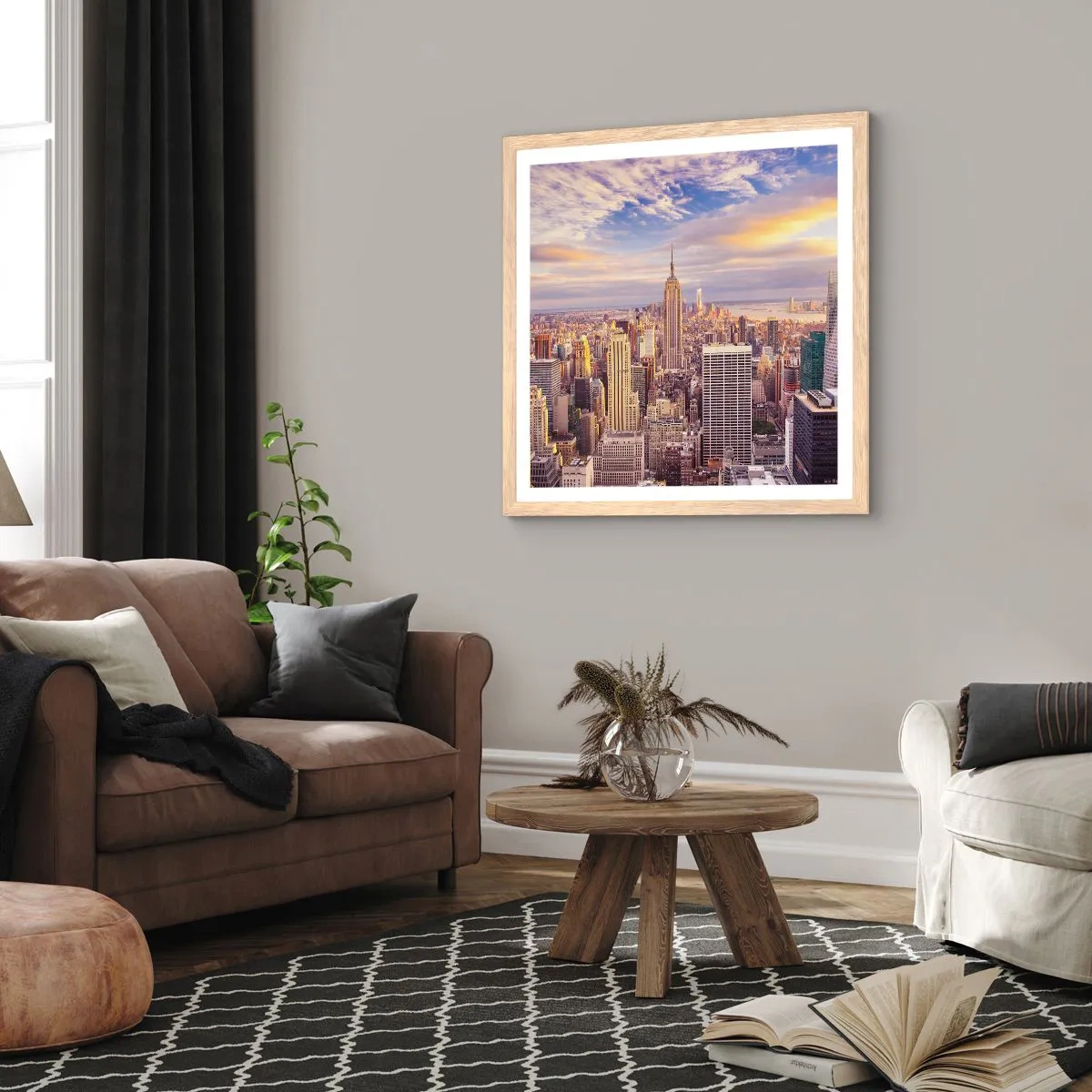 Póster en marco roble claro - Alcanzar las nubes - 30x30 cm