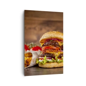 Cuadro sobre lienzo - Impresión de Imagen - Apetitosa hamburguesa con extras - 80x120cm - Fruta prohibida - Decoración de pared moderna para salón y dormitorio ARTTOR