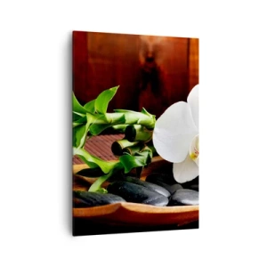 Cuadro sobre lienzo - Impresión de Imagen - Orquídea blanca con bambú sobre un fondo de piedra de estilo zen. - 70x100cm - Ríndete al tacto de la naturaleza - Decoración de pared moderna para salón y dormitorio ARTTOR