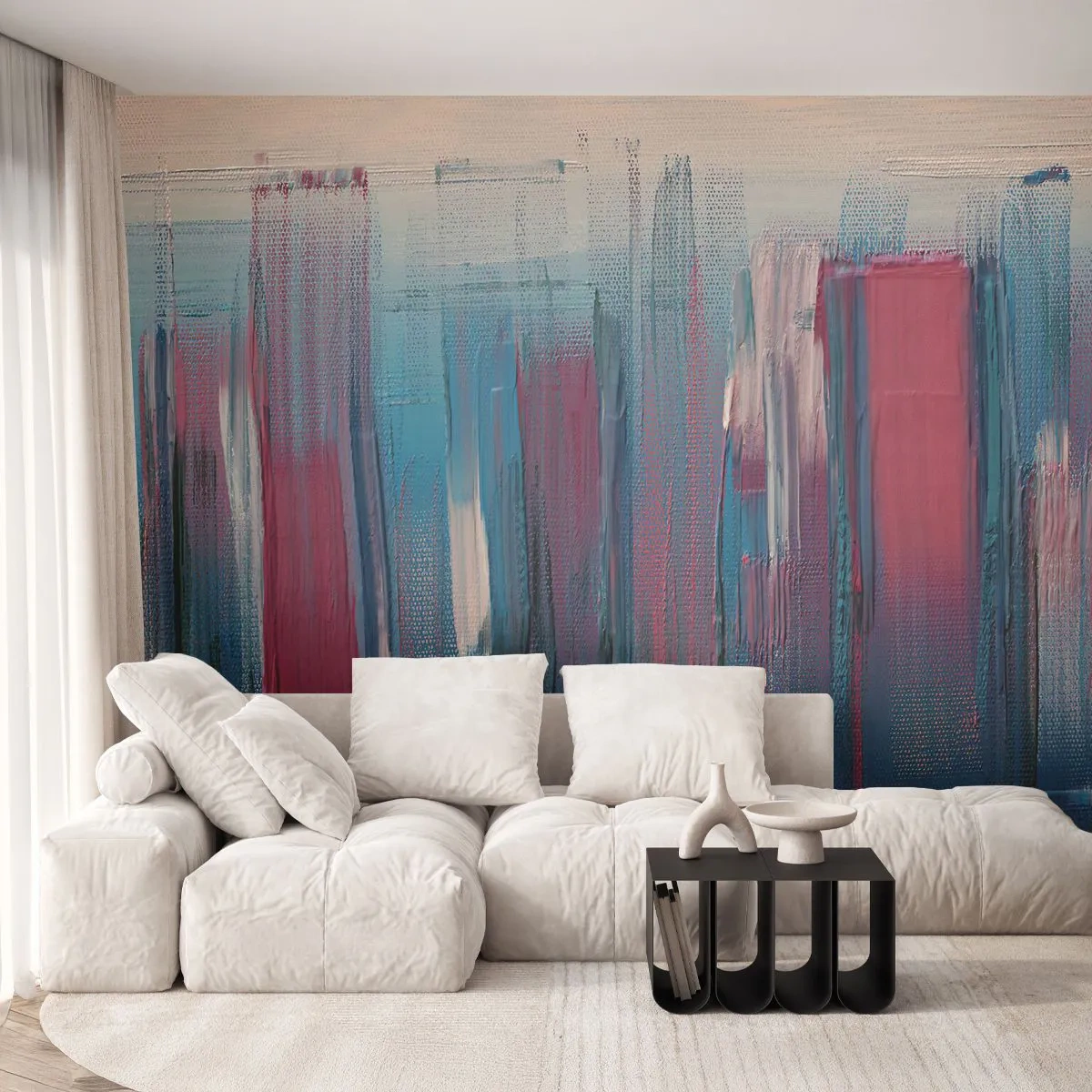 Fotomural Premium Canvas - Composición vertical en azul y rojo - Pedazo, Abstracción, Pintar - 250x175 cm