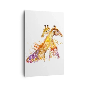 Cuadro sobre lienzo - Impresión de Imagen - Jirafas de acuarela en tonos coloridos. - 80x120cm - ¿Esto es amistad o es amor? - Decoración de pared moderna para salón y dormitorio ARTTOR