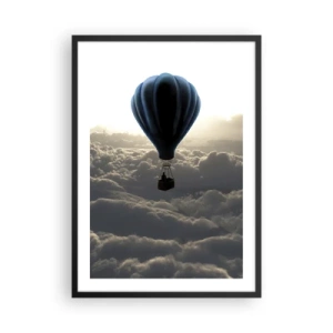 Póster en marco negro - Un globo negro flotando sobre las nubes. - 50x70cm - Un viajero por encima de las nubes - Decoración de pared moderna para salón y dormitorio ARTTOR