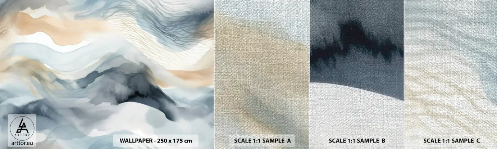 Muestra de fotomural Premium Canvas - Abstracción de nieve y niebla - Pedazo, Acuarela, Minimalismo - 100x30 cm