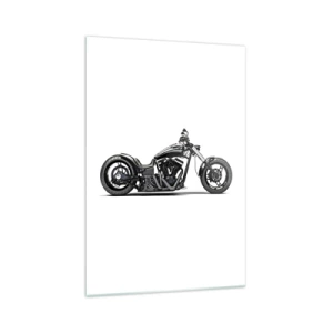 Cuadro sobre vidrio - Impresiones sobre Vidrio - Elegante motocicleta personalizada negra sobre un fondo blanco. - 70x100cm - Para los que aman la libertad - Decoración de pared moderna para salón y dormitorio ARTTOR