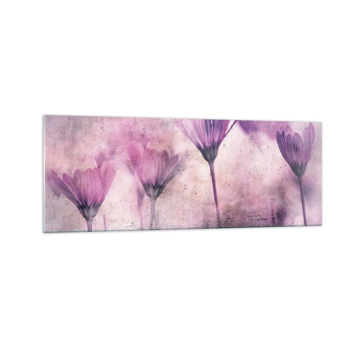 Cuadro sobre vidrio - Impresiones sobre Vidrio - Delicadas flores en tonos morados sobre un fondo claro. - 140x50cm - Sueño de flores - Decoración de pared moderna para salón y dormitorio ARTTOR