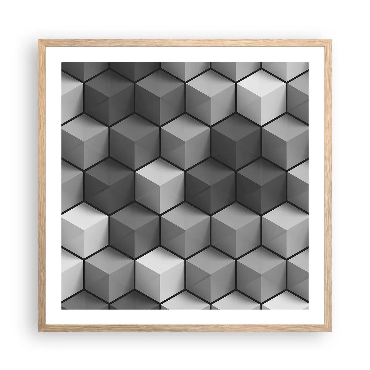 Póster en marco roble claro - Rompecabezas cubista - 60x60 cm