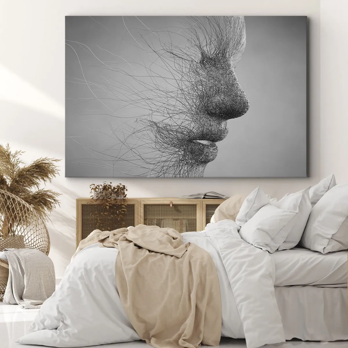 Cuadro sobre lienzo - Impresión de Imagen - Perfil facial artístico creado con líneas delicadas. - 70x50cm - Espíritu del viento - Decoración de pared moderna para salón y dormitorio ARTTOR