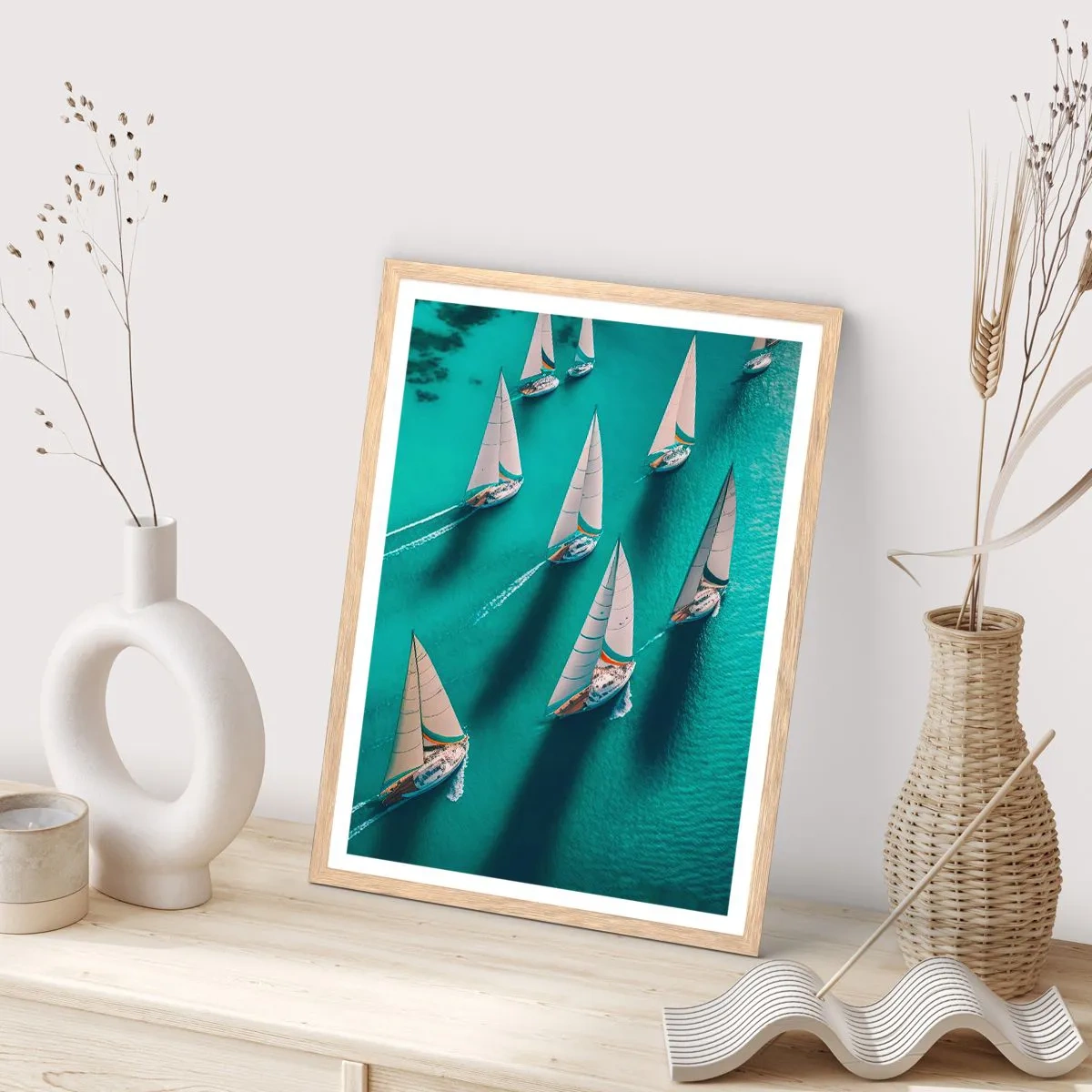 Póster en marco roble claro - En competición con el viento - 70x100 cm