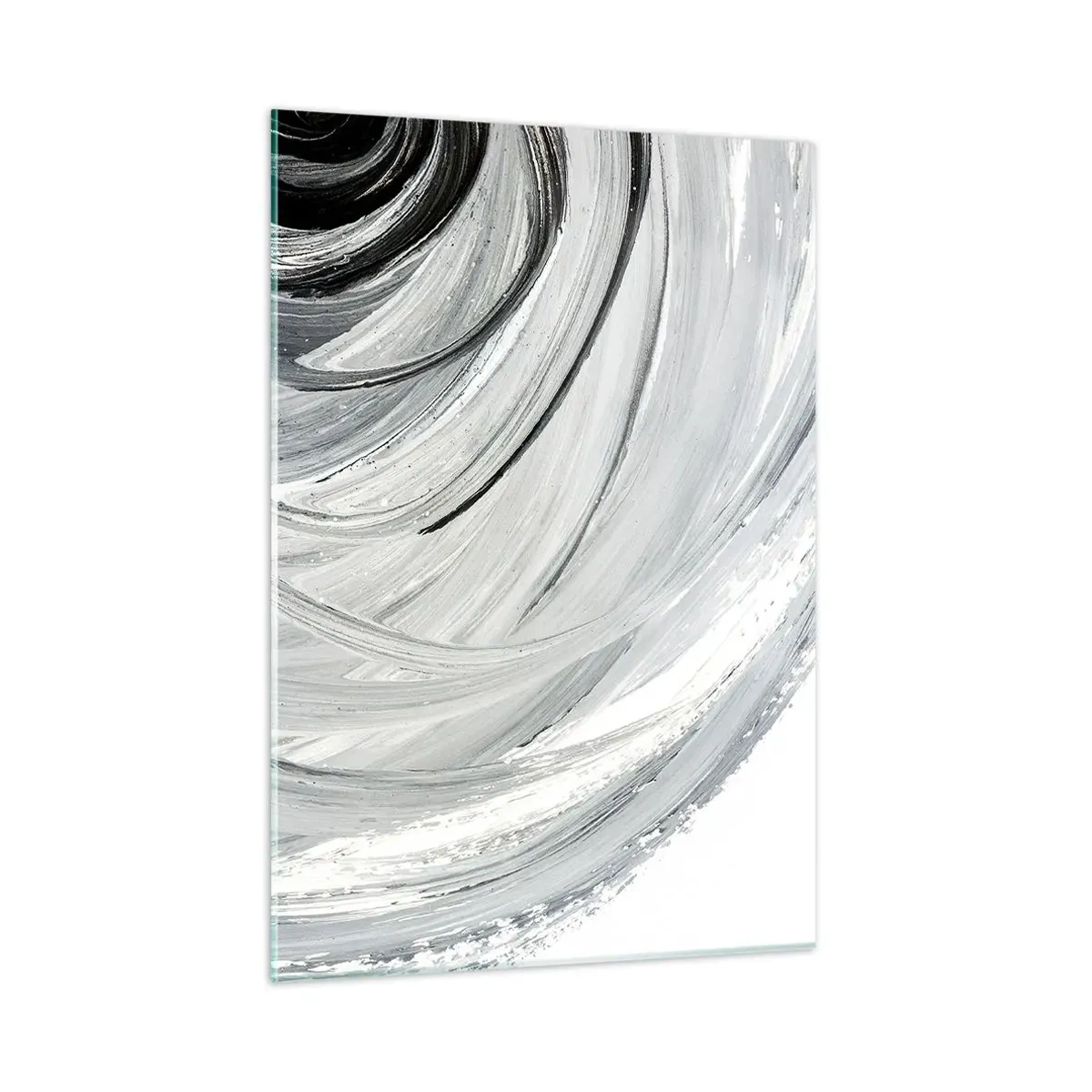 Cuadro sobre vidrio - Impresiones sobre Vidrio - Una espiral en blanco y negro con pinceladas dinámicas. - 50x70cm - Composición orbital - Decoración de pared moderna para salón y dormitorio ARTTOR