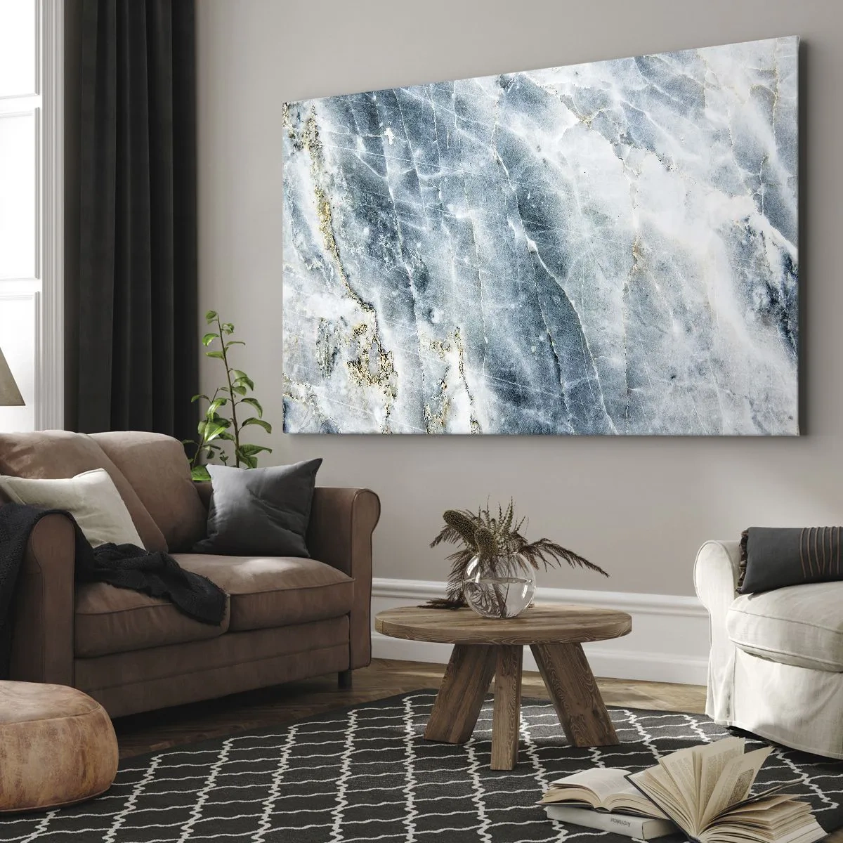 Cuadro sobre lienzo - Impresión de Imagen - Textura de mármol en tonos azules y blancos. - 70x50cm - El mundo de hielo - Decoración de pared moderna para salón y dormitorio ARTTOR